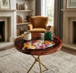 20" Resin River Table – Live Edge Wood Side Table with Dried Flowers Botanical Art