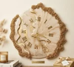 Opal White Gold Marble Resin Clock | Geode Style Wall Decor | 18 Inch Silent Clock