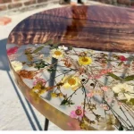 Handmade Resin Coffee Table with Dried Flowers & Teak Wood - Image 4