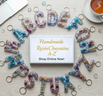 Handmade Resin Initial Keychain: Emerald Green and Gold Leaf