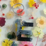 Handmade Resin Initial Keychain: Emerald Green and Gold Leaf - Image 4
