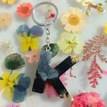 Handmade Resin Initial Keychain: Emerald Green and Gold Leaf - Image 6