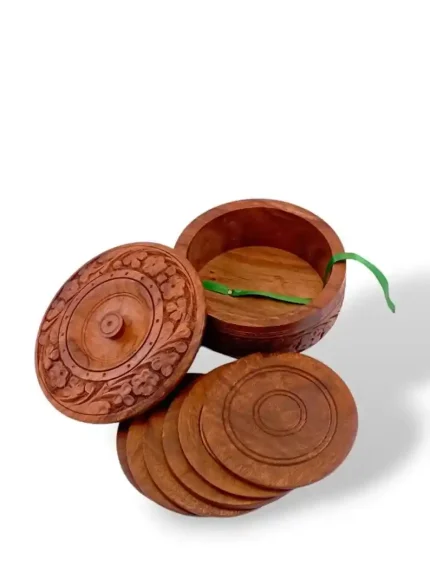Handcrafted Wooden Coaster Set: Rustic Drink Coasters & Holder