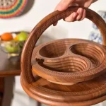 Handmade Wood Carving Folding Fruit Basket - Image 3