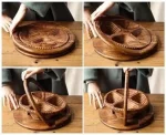 Handmade Wood Carving Folding Fruit Basket - Image 2