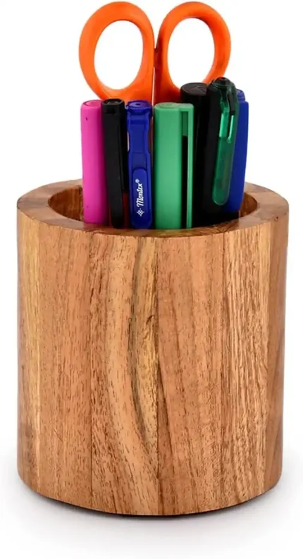 Acacia Wood Desk Organizer: Pen, Pencil, Brush Holder (10.16cm)