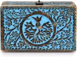 Handmade Mango Wood Blue Tree of Life Engraving Handcarved Jewellery Box - Image 2