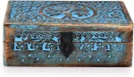 Handmade Mango Wood Blue Tree of Life Engraving Handcarved Jewellery Box - Image 5