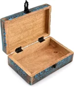Handmade Mango Wood Blue Tree of Life Engraving Handcarved Jewellery Box - Image 4