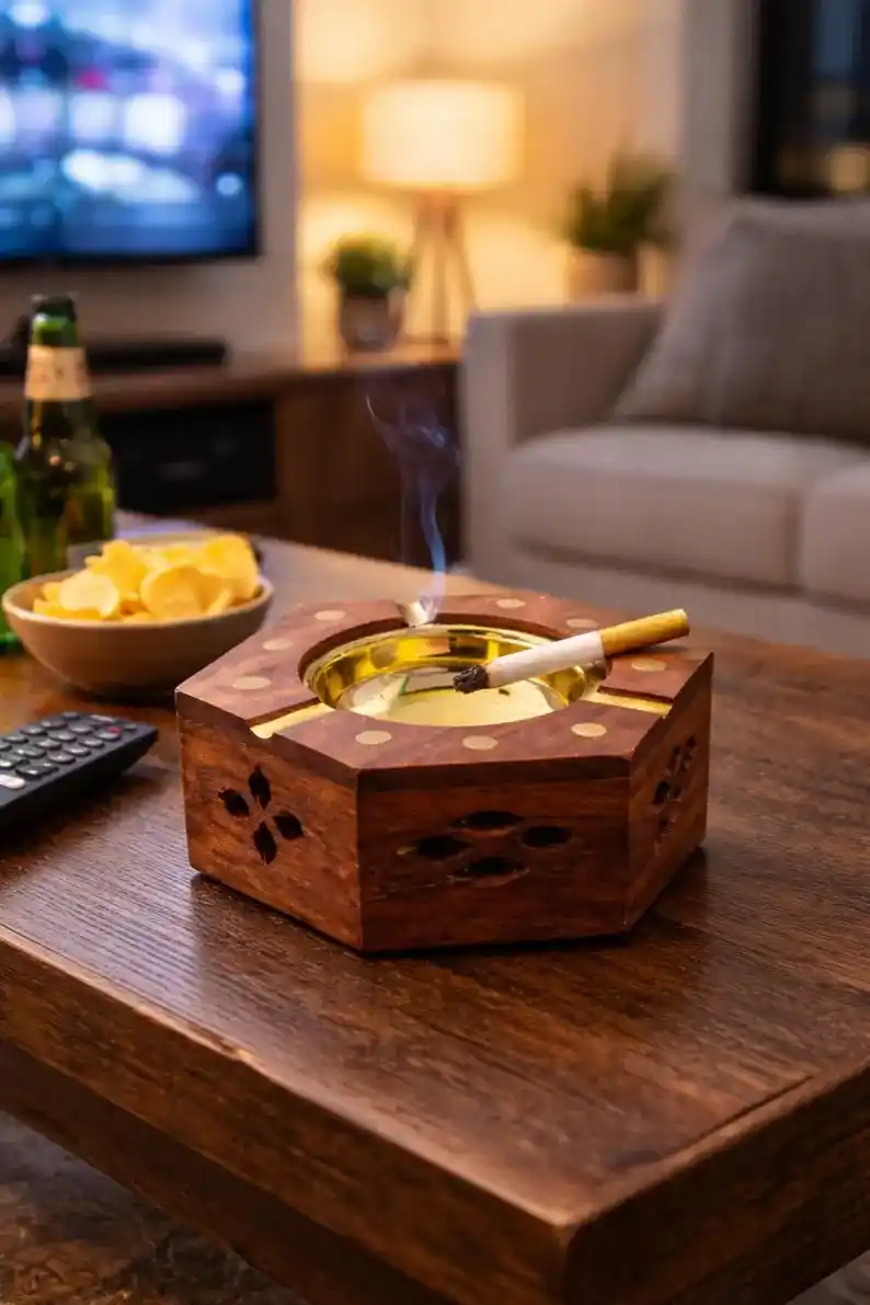 wood 7-3 (1) Handmade Wooden Ashtray – Rustic Wood Smoking Tray - Image 1