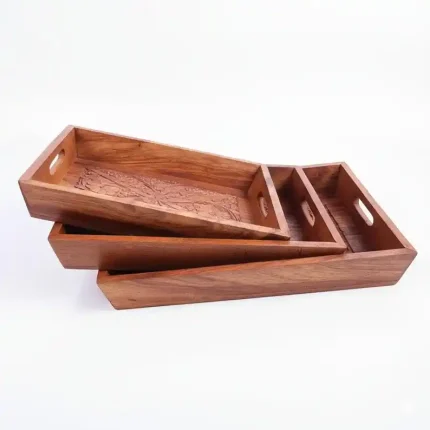 Wooden Handmade Tray Set of 3 – Rustic Serving & Decorative Trays, Natural Wood Home Decor